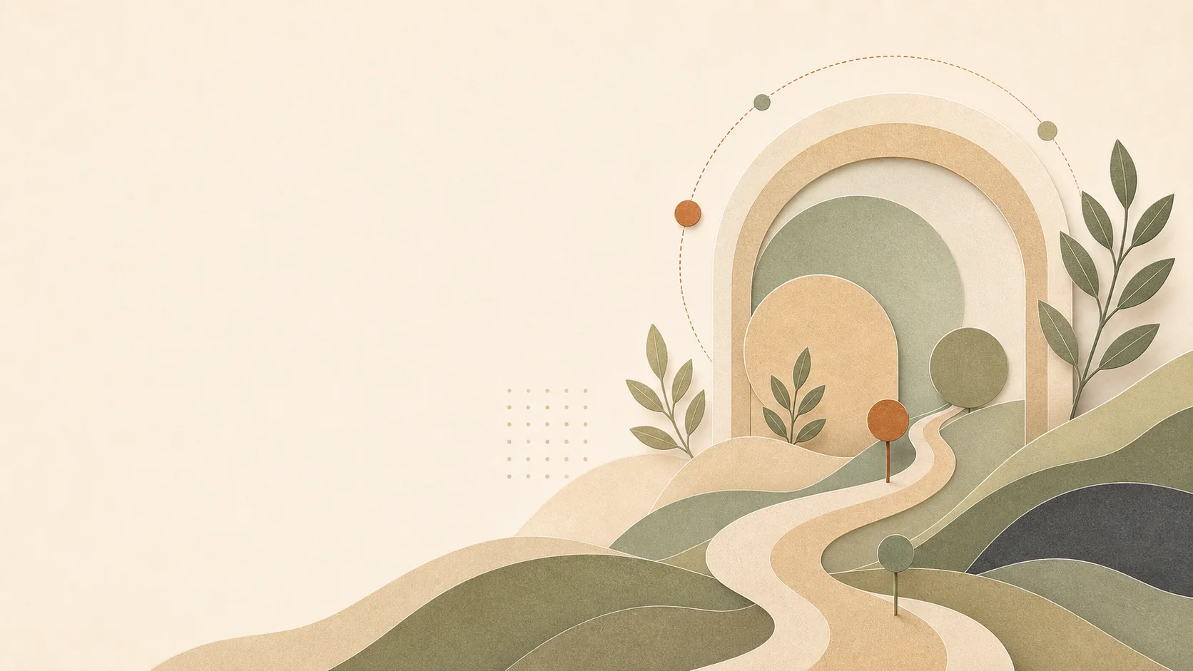Larger and smaller abstract circles under soft arches representing supportive parent-child growth.